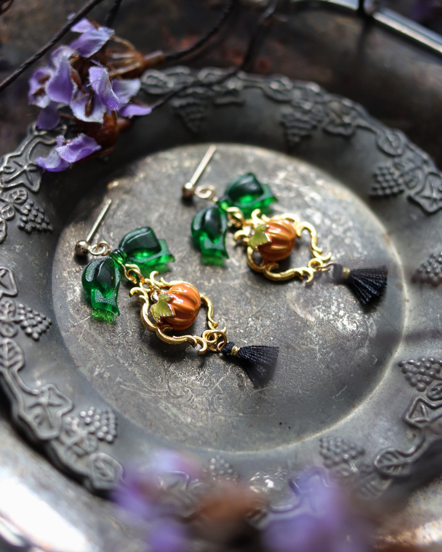 Vintage style earrings - Bow and Pumpkin