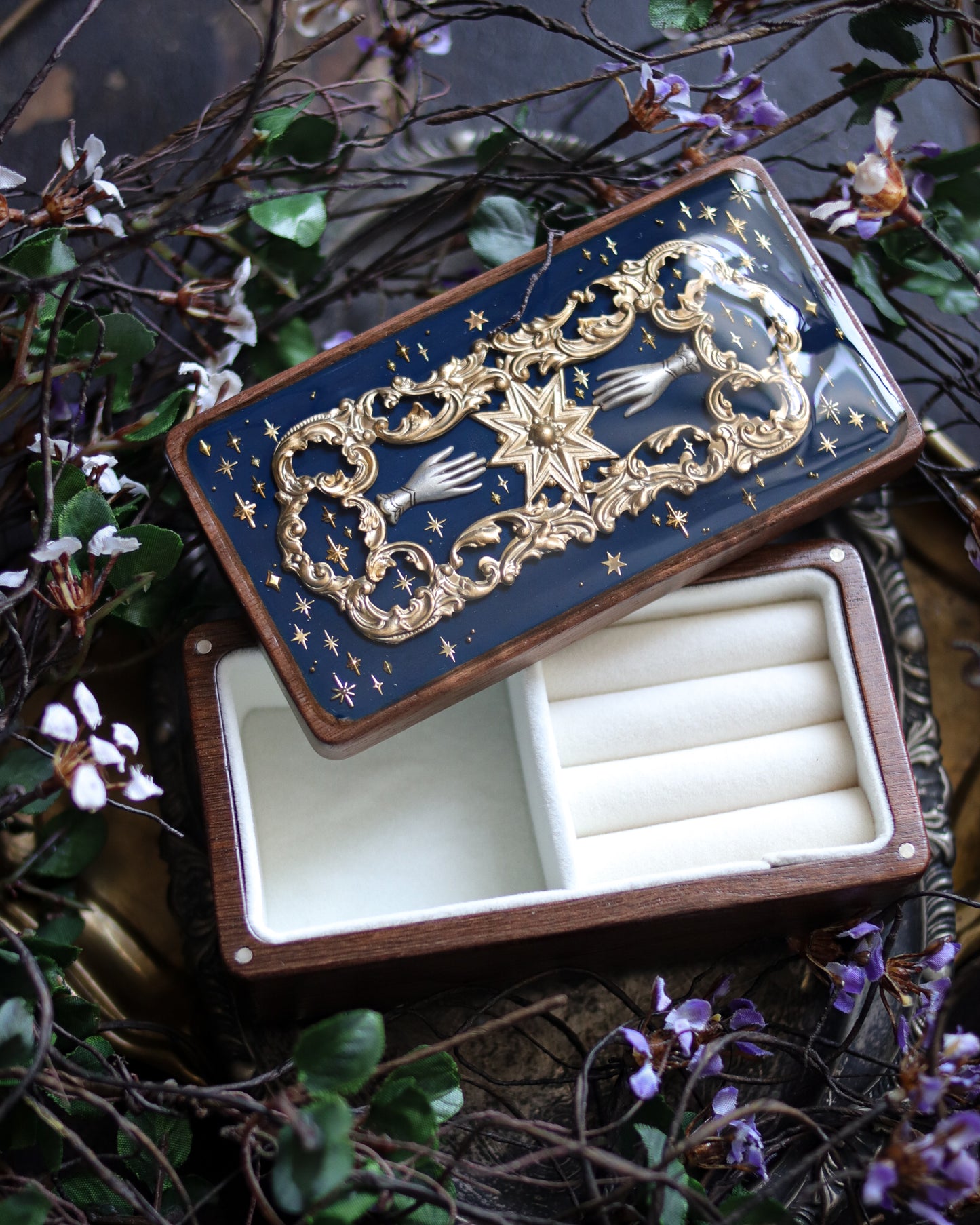 Vintage style walnut jewelry box - Catch the Starlight