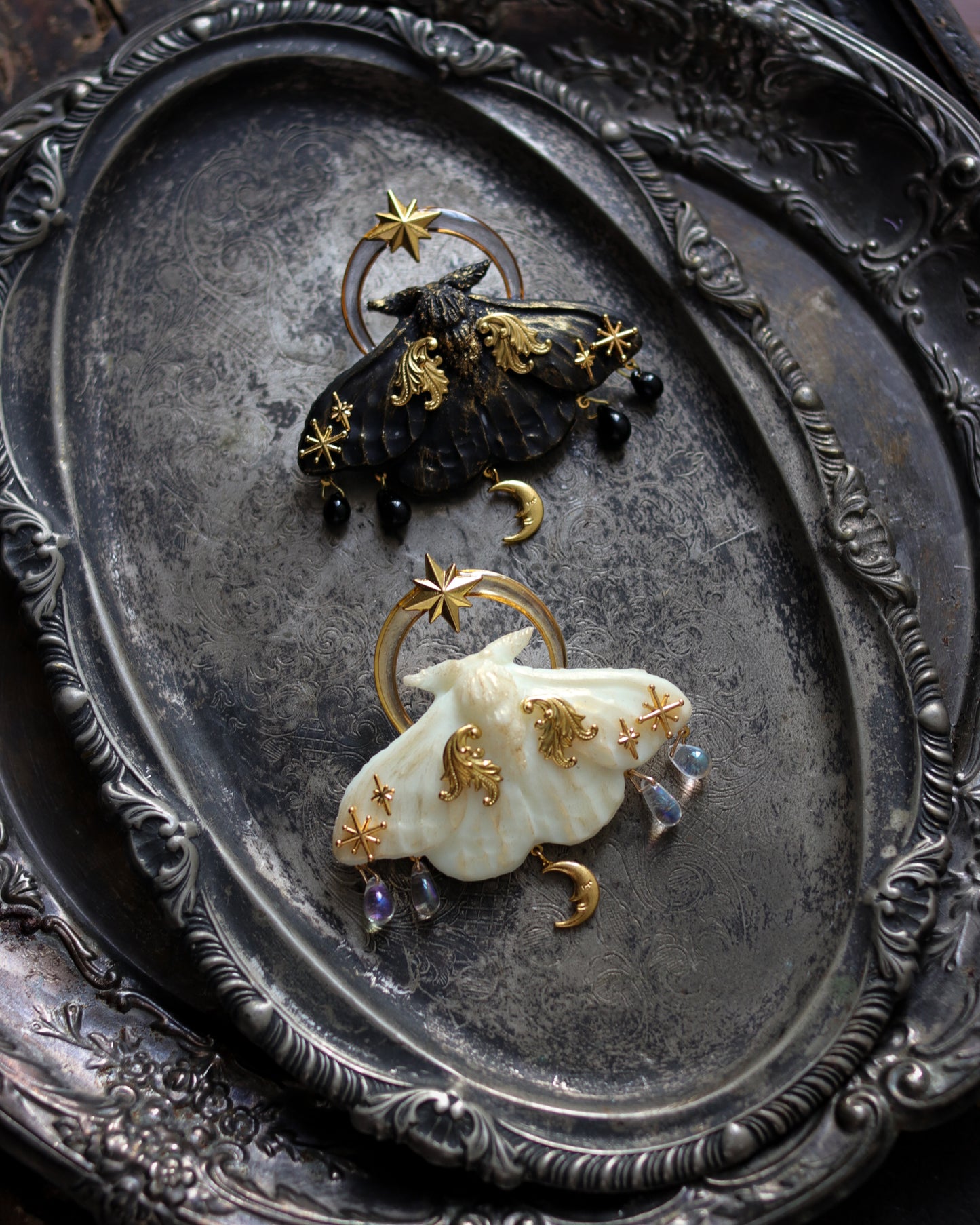 Vintage style brooch - Dawn of Birth, Night of Rest