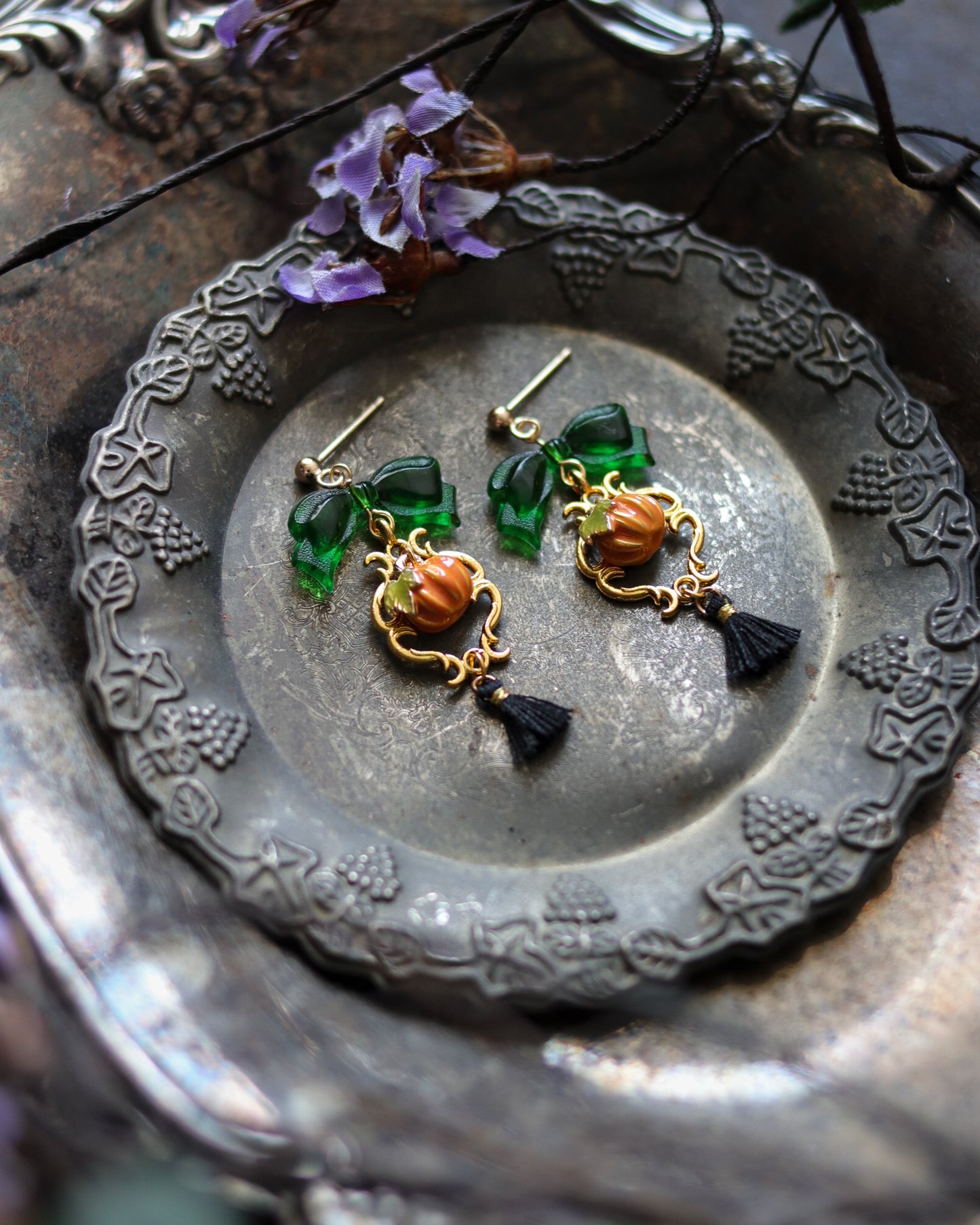 Vintage style earrings - Bow and Pumpkin