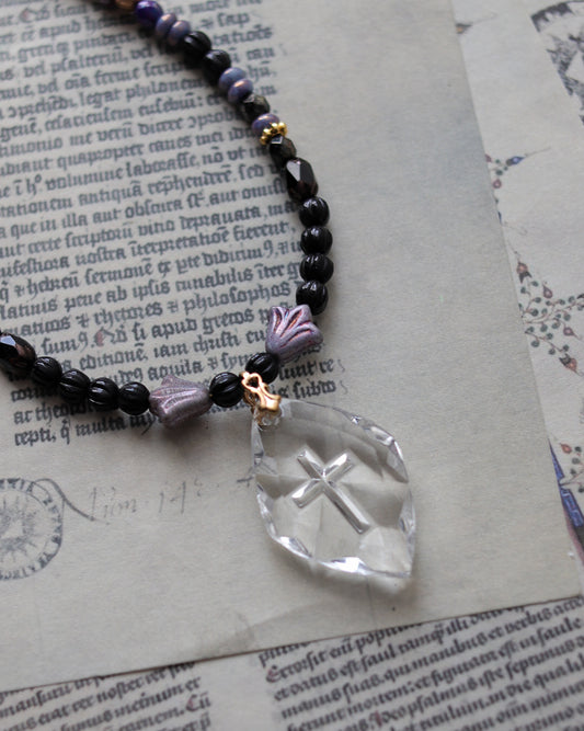 Czech glass bead necklace - Glass Cross