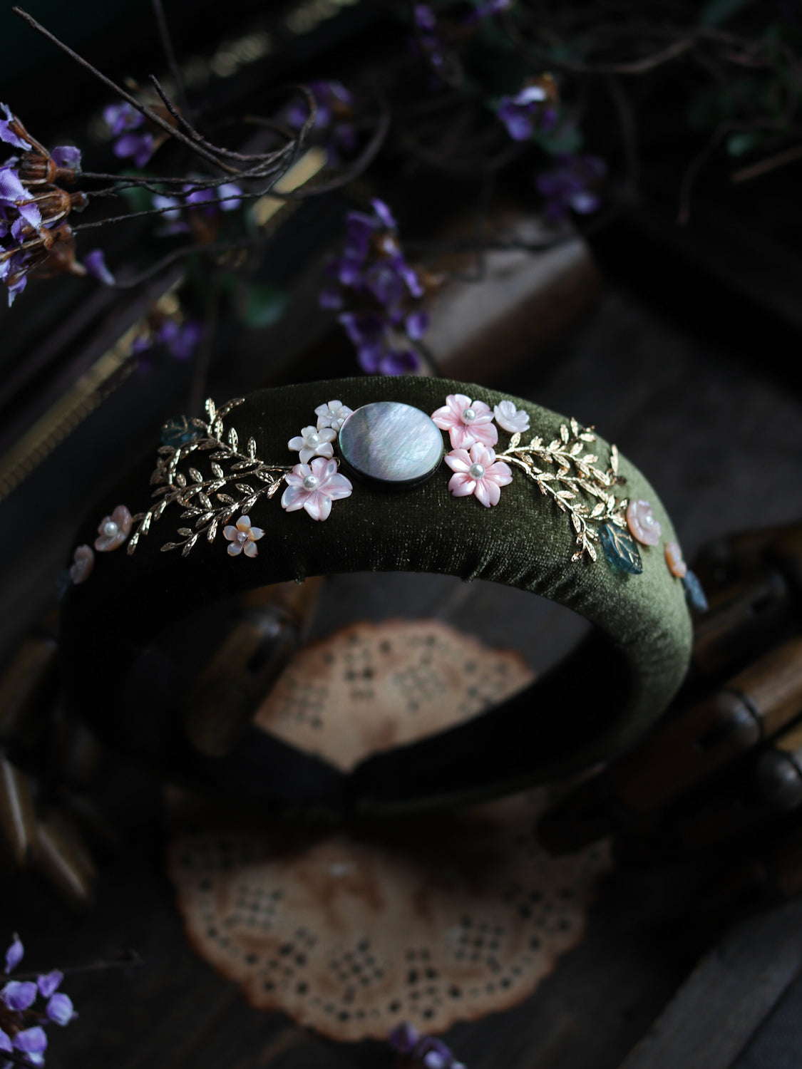 Vintage style headband - Moon Night Sakura