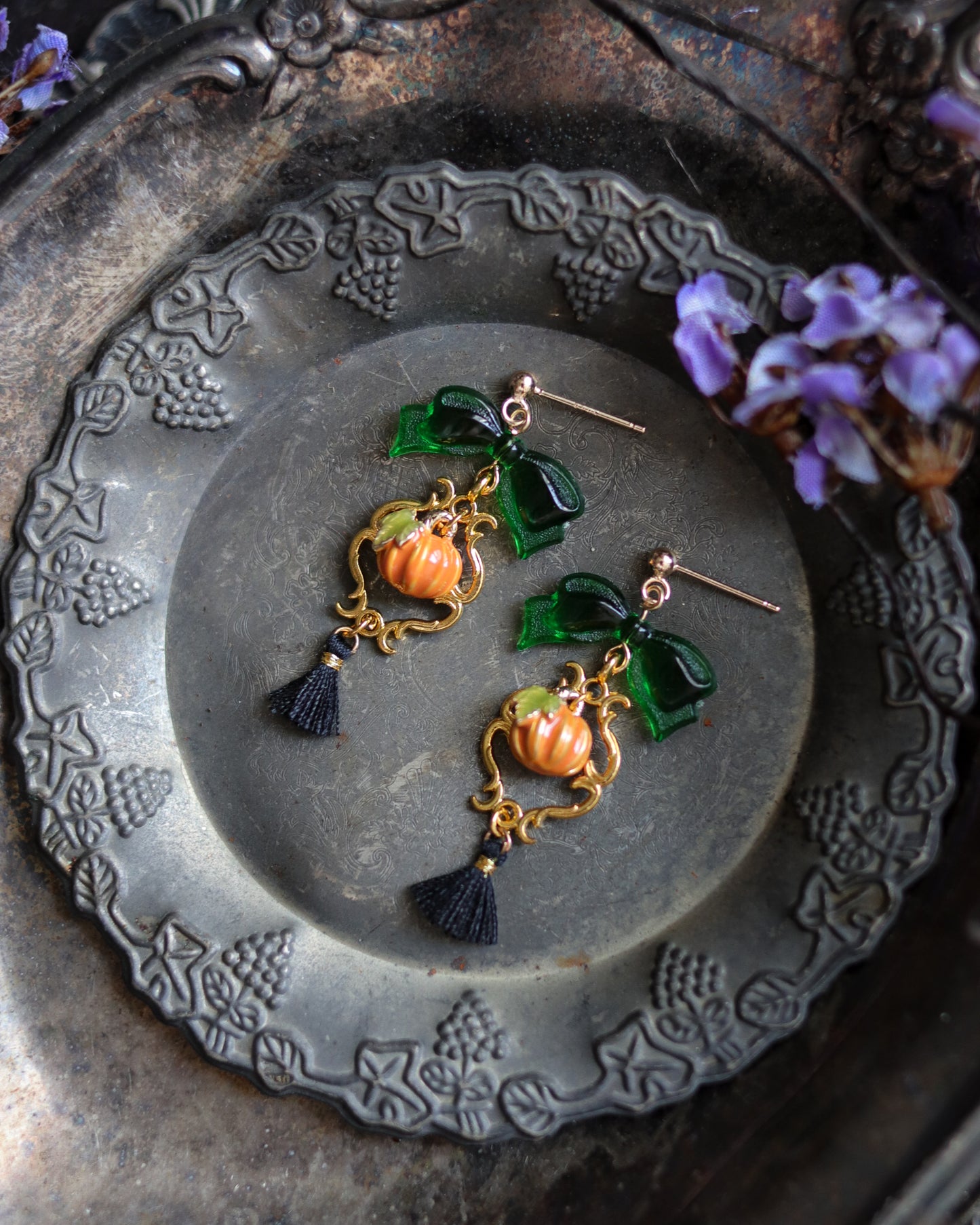 Vintage style earrings - Bow and Pumpkin