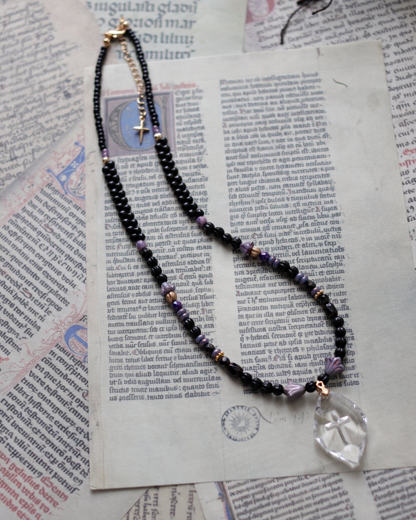 Czech glass bead necklace - Glass Cross