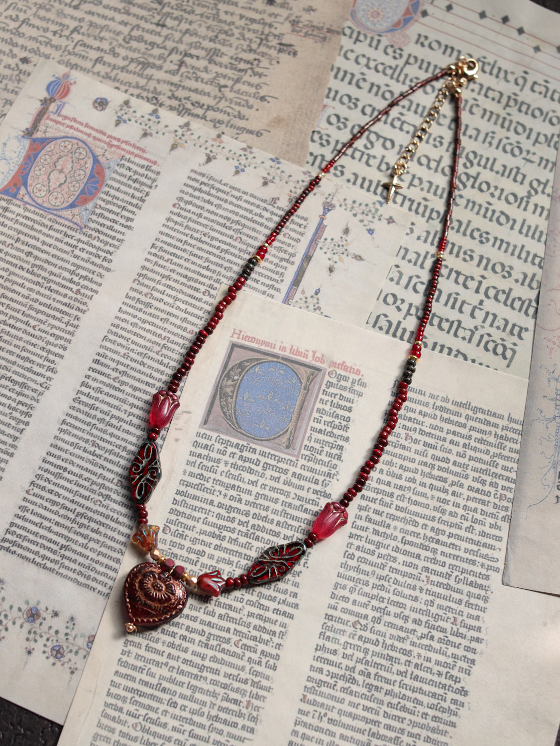 Czech glass bead necklace - Witch's Heart