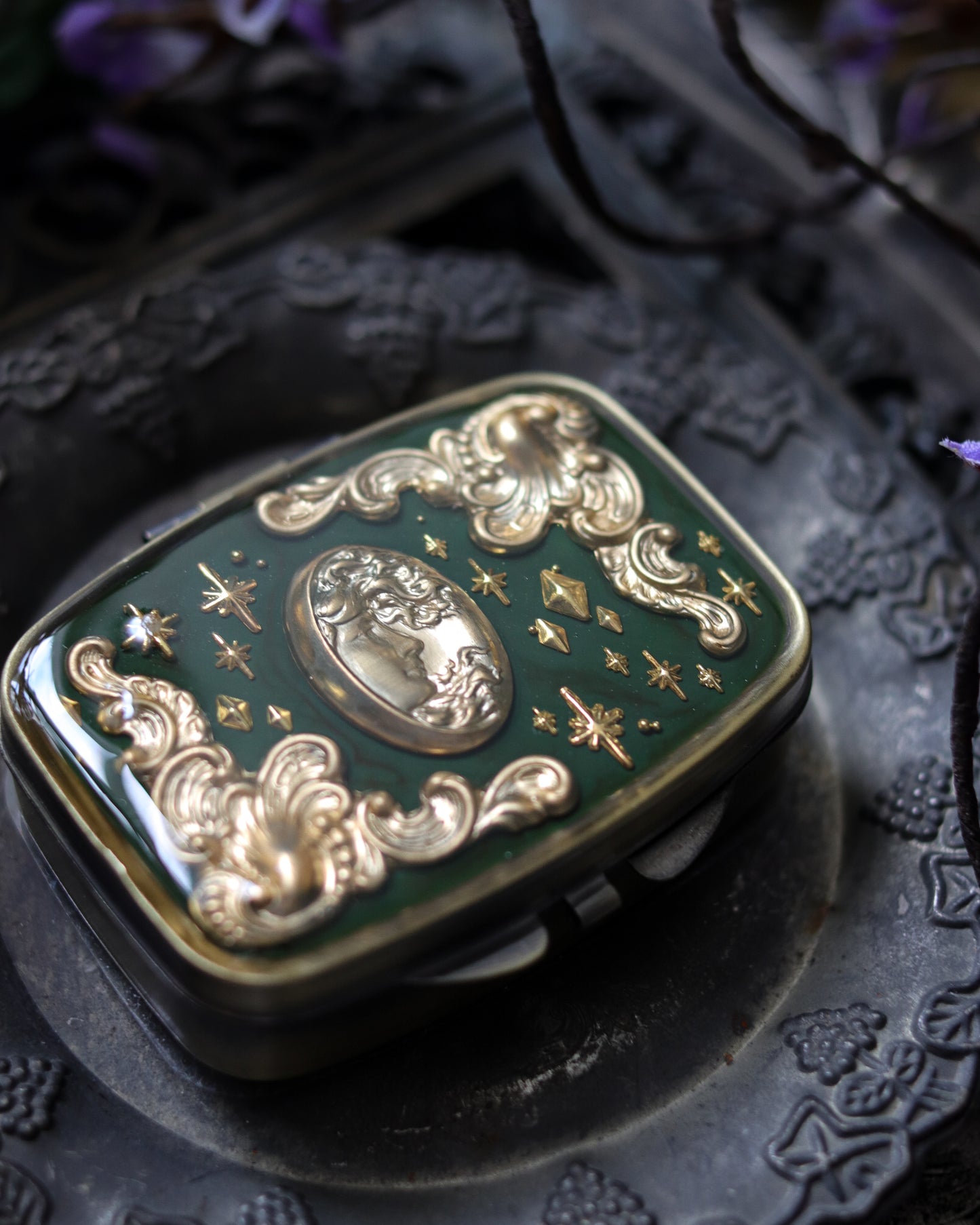 Vintage style mini jewelry pill box - Goddess Of Green