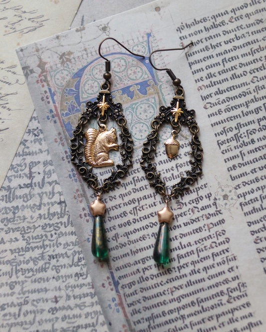 Vintage style earrings - Acorns and Squirrels