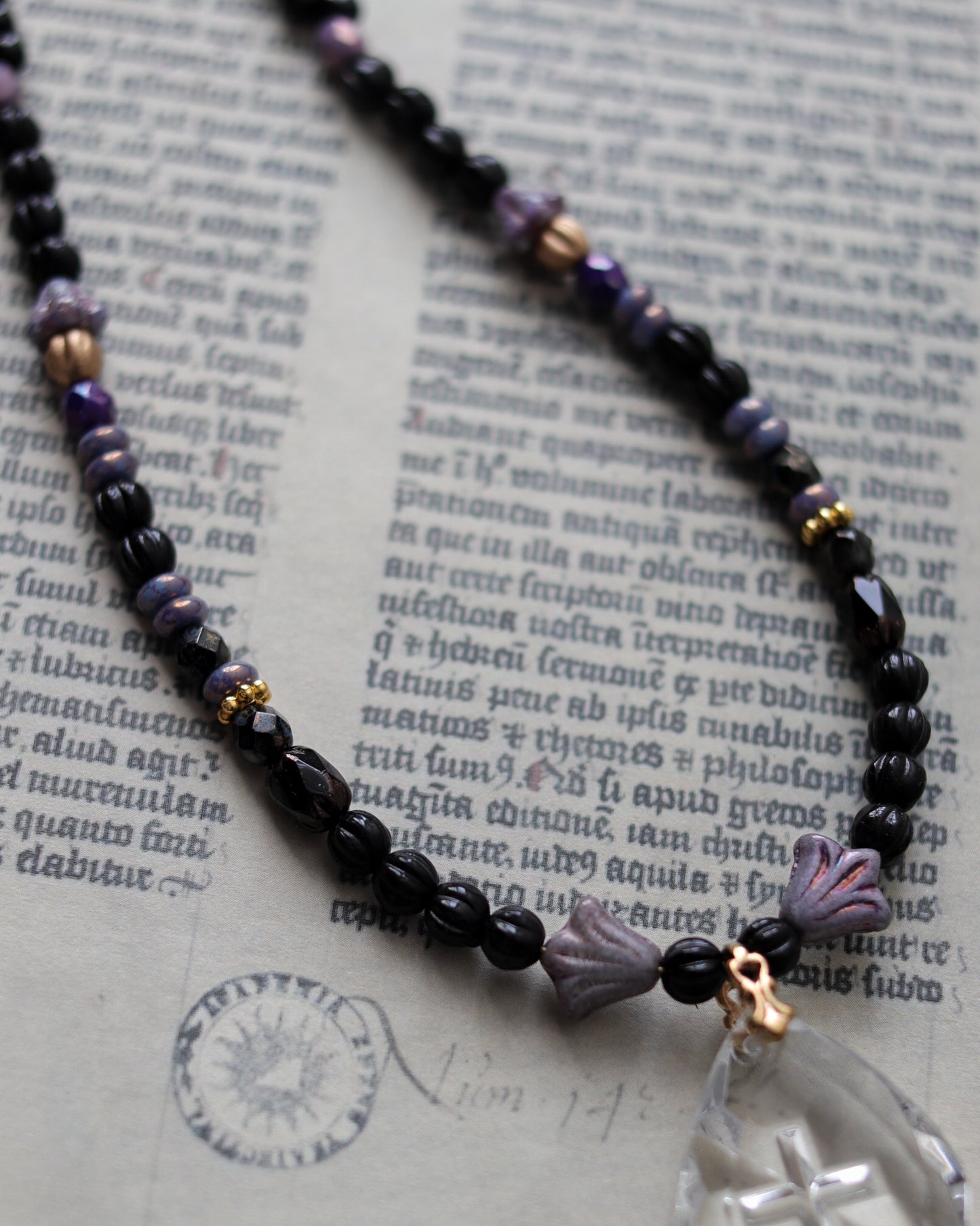 Czech glass bead necklace - Glass Cross