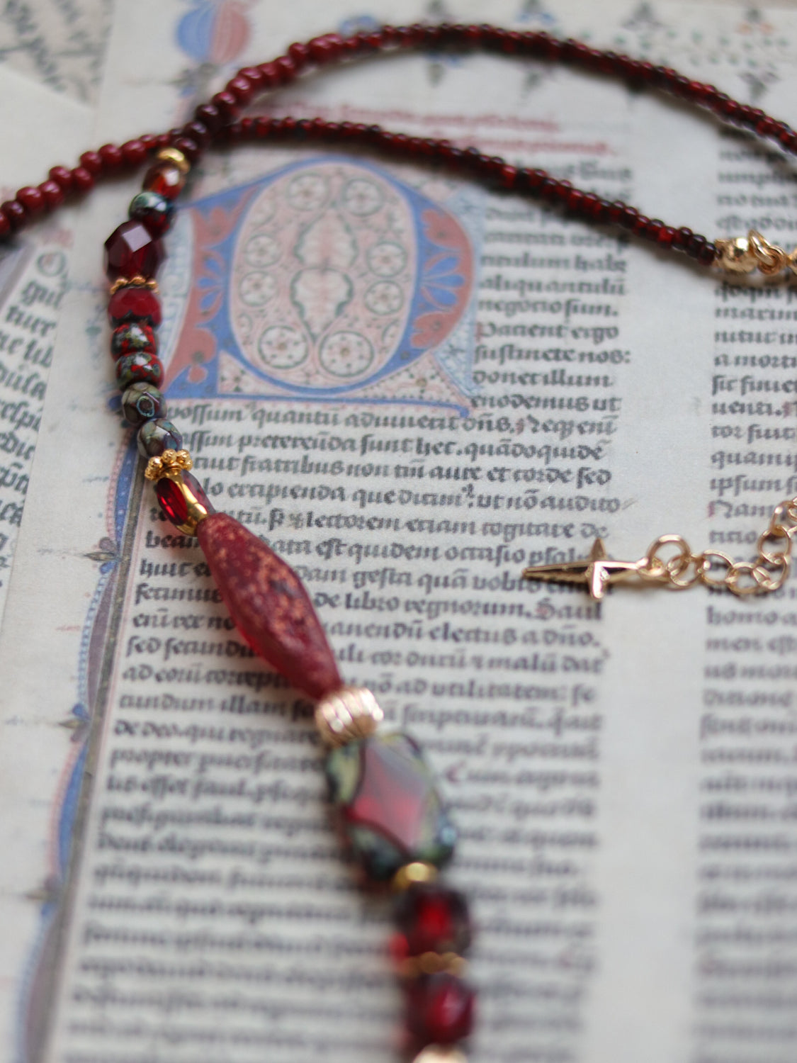 Czech glass bead necklace - Dark red cross