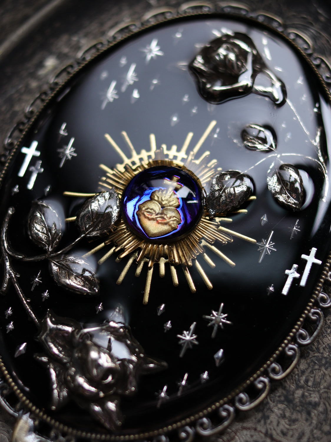 Vintage style hand mirror - Rose and Holy Light