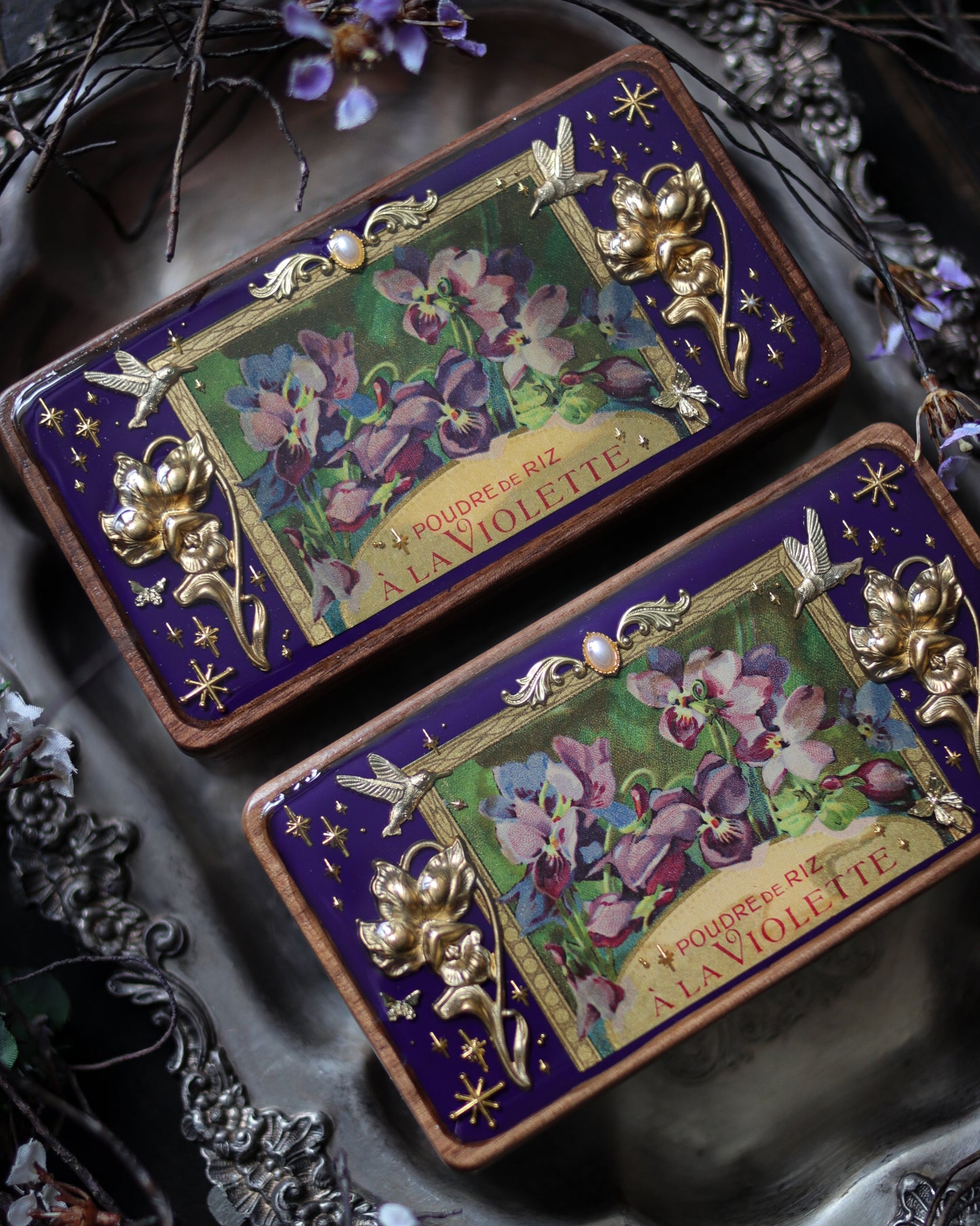 Vintage style walnut jewelry box - Violette