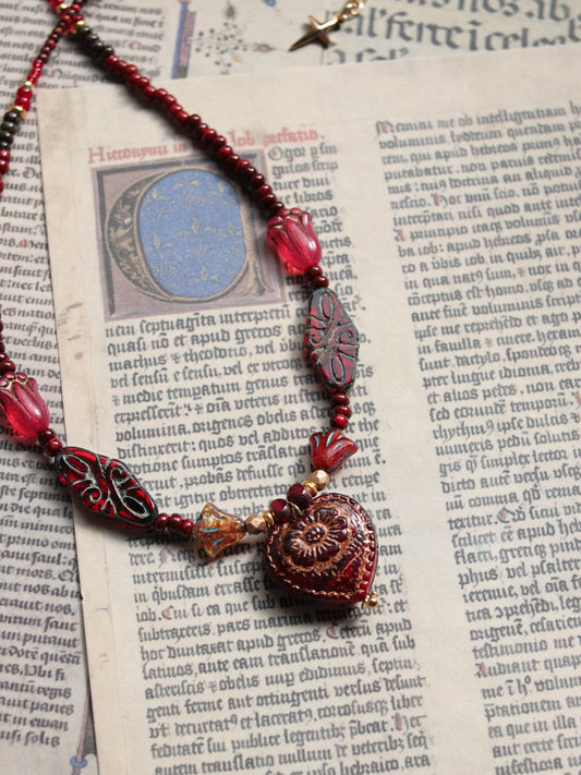 Czech glass bead necklace - Witch's Heart