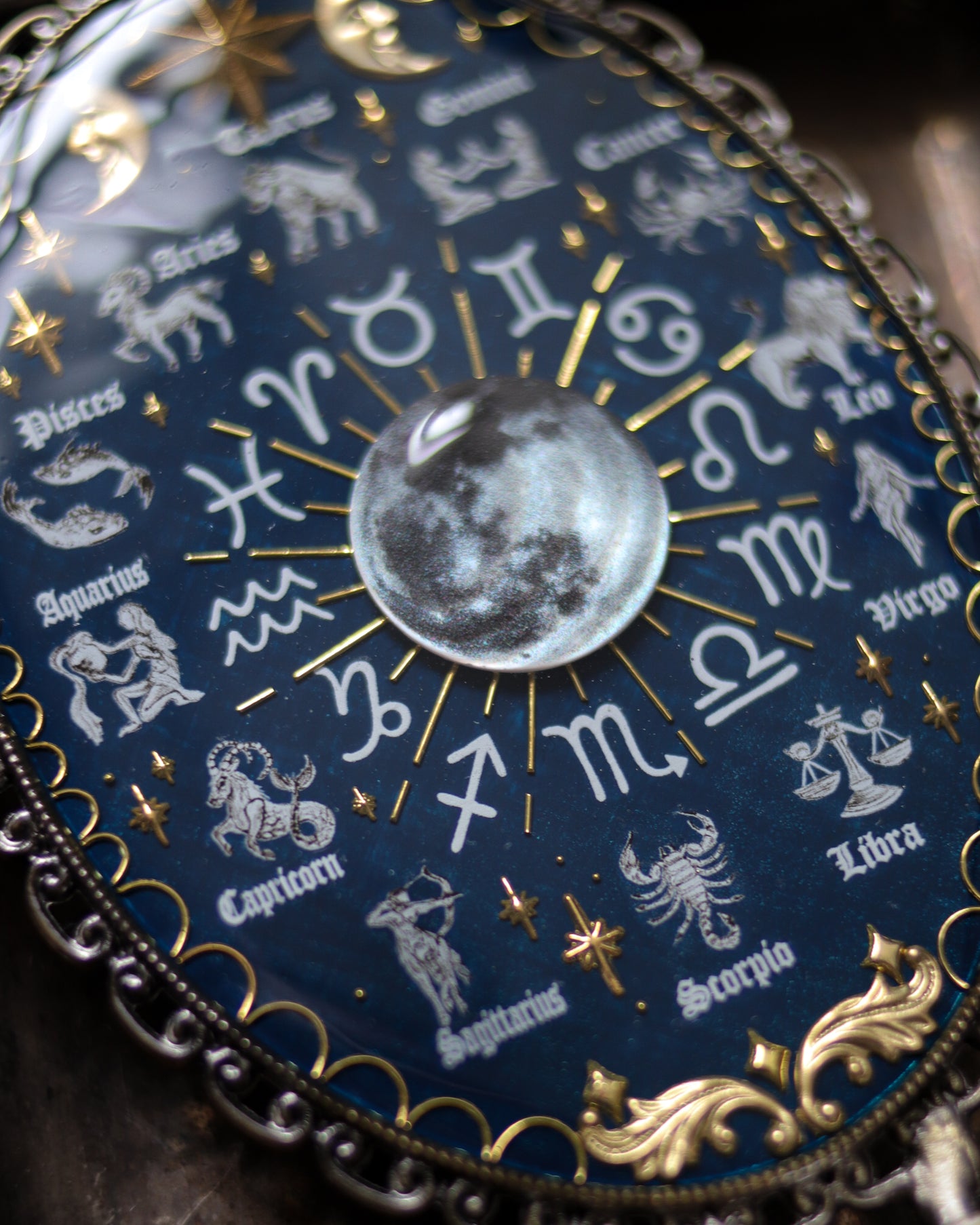 Vintage style hand mirror - Moon and constellations