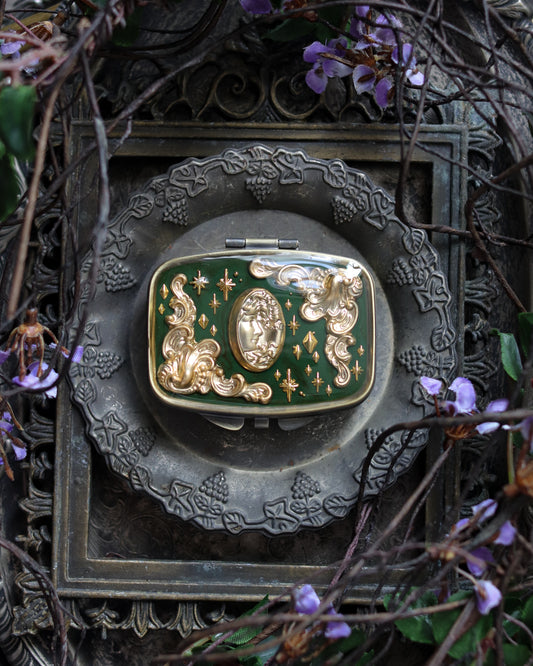 Vintage style mini jewelry pill box - Goddess Of Green